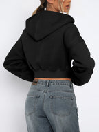 Zip Up Long Sleeve Hooded Cropped Jacket