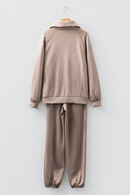 Goat Zip Collar Long Sleeve Top Drawstring Pants Set