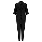 Women’s Notch-Lapel Blazer & Drawstring Pants Suit Set