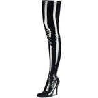 Camssoo Womens Size 8 Black Faux Patent Leather 4" Heel Above-The-Knee Boots