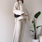 Women’s Solid Color Casual Two-Piece Set – Loose Top & Bootcut Pants Suit
