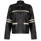 Women's Retro Contrast Color Split Leather Coat