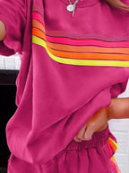 Rainbow Striped Round Neck Top and Shorts Set