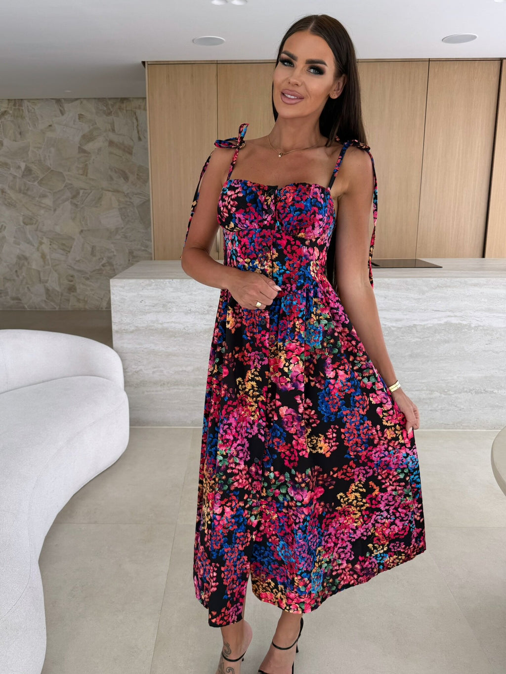 Summer Fashion Sleeveless Women Sling Dress Print Elegant Casual Long Party Evening Dress