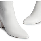 Dream Pairs Womens 6 White Faux Leather 4" Block Heel Knee High Side Zip Boots