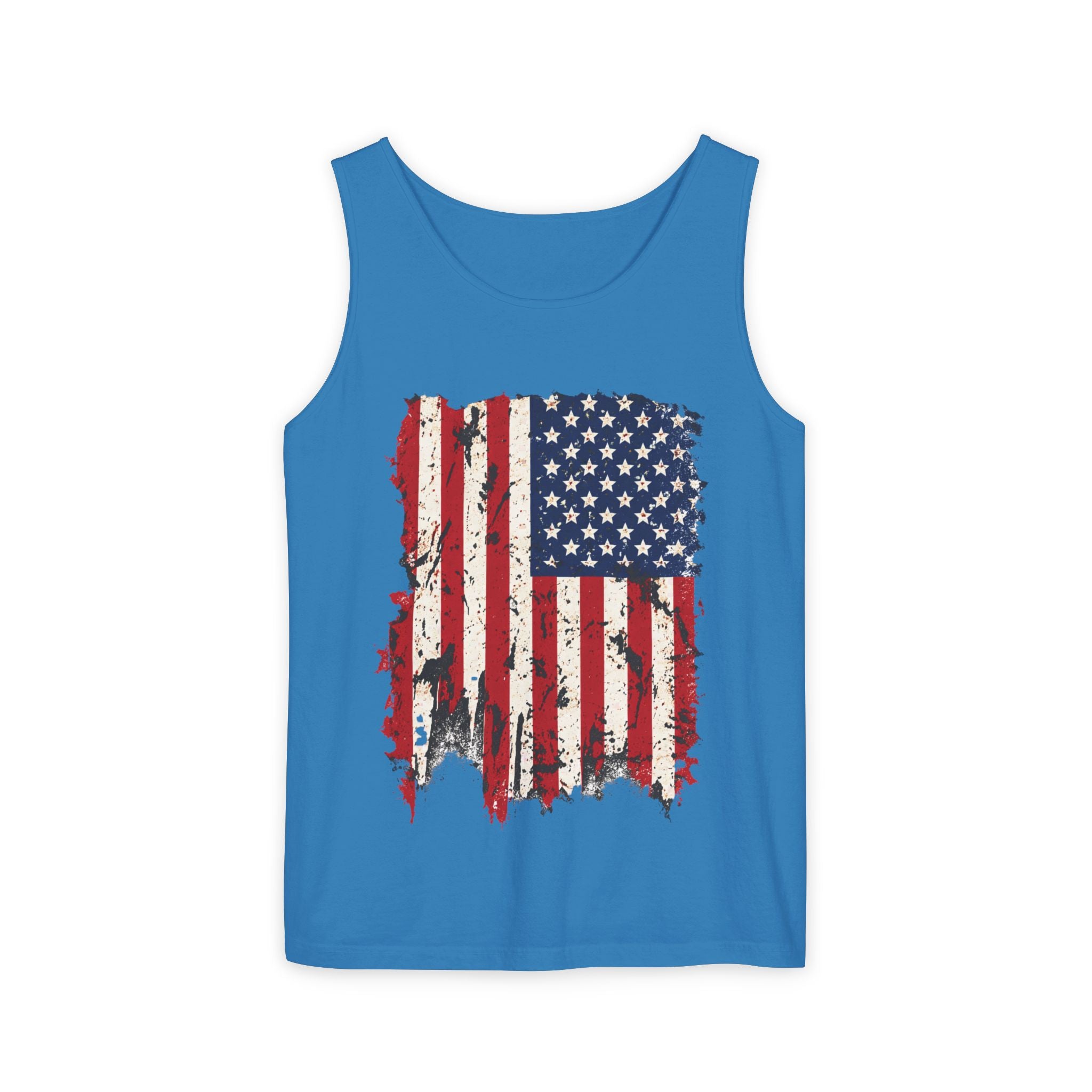 Distressed American Flag Tank Top  Patriotic USA Sleeveless Shirt for 4th of July Summer and Everyday Wear