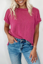 White Crinkle Rib Textured Knit Round Neck T Shirt