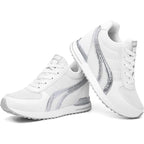 Aonegold Womens Size 6.5 White SIlver High Top Lace Up Hidden Heel Sneaker Shoes