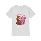 Youth Tee — "Punch Love" Monkey Hugging Pink Teddy Cute Kids Valentine Shirt
