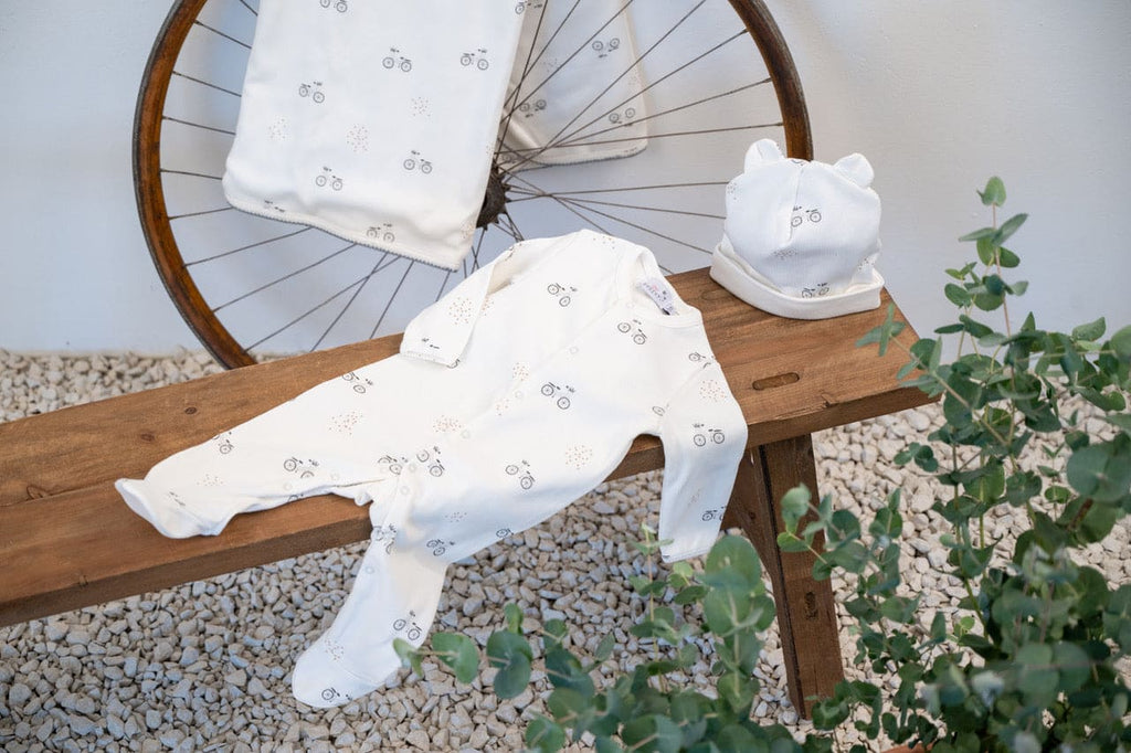 SAM | Boys Ivory Cotton Vintage Bike Babysuit Set