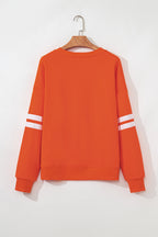 Fiery Red Preppy Striped Sleeve Loose Sweatshirt