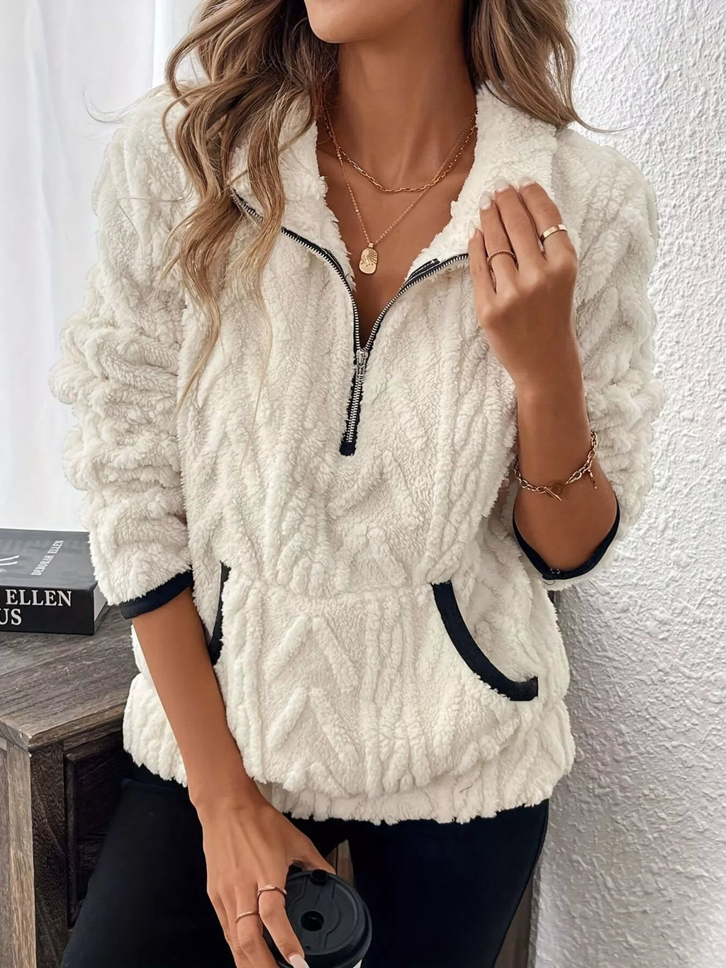 Full Size Fleece Half Zip Sweatshirt Plus Size