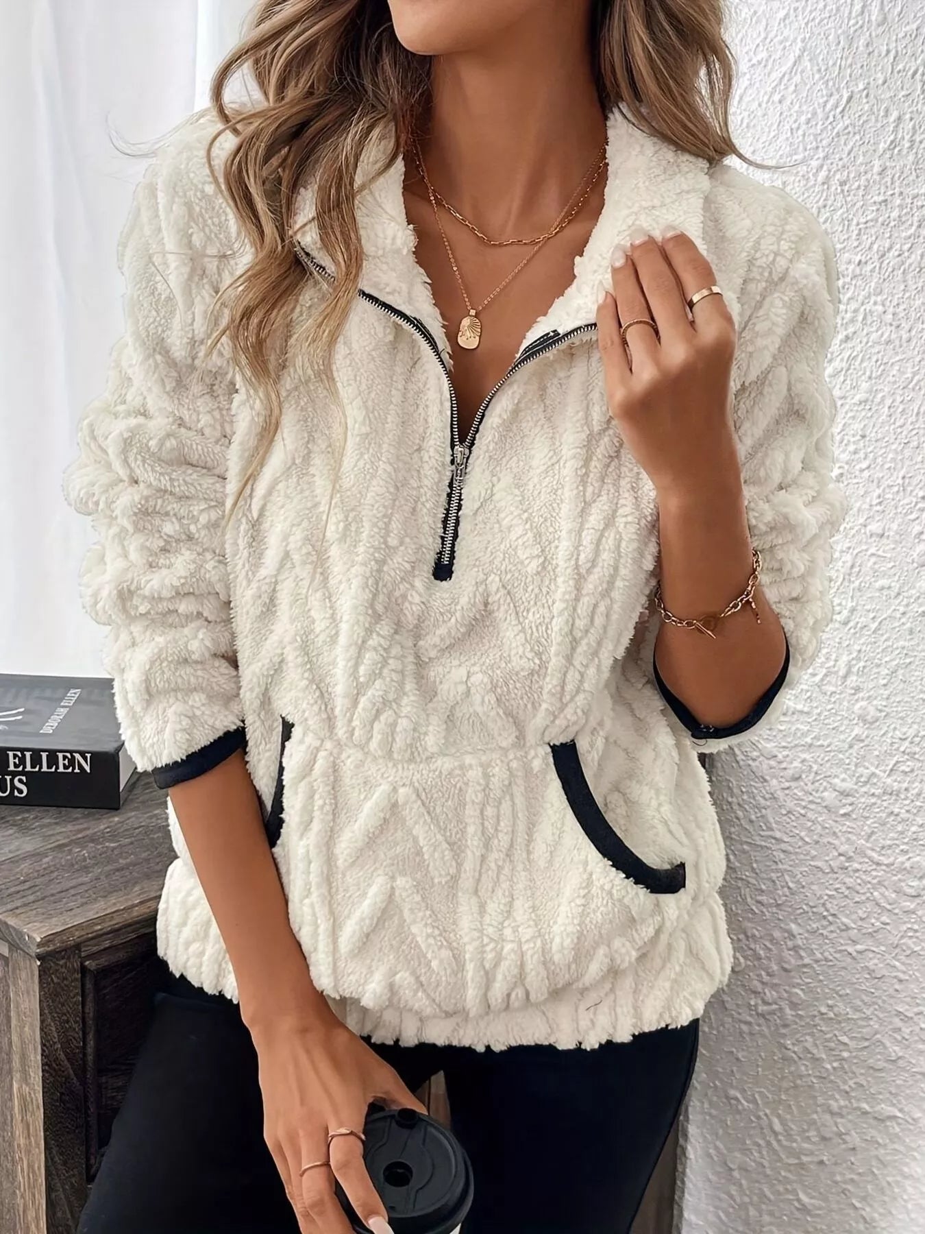 Full Size Fleece Half Zip Sweatshirt Plus Size