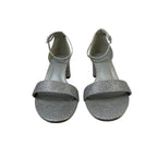 Womens Size 9 Silver Glitter 2.5" Chunky Heel Open Round Toe Ankle Strap Shoes