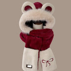 Bow-style Warm Three-piece Set Winter Cycling Windproof Scarf And Gloves Combo