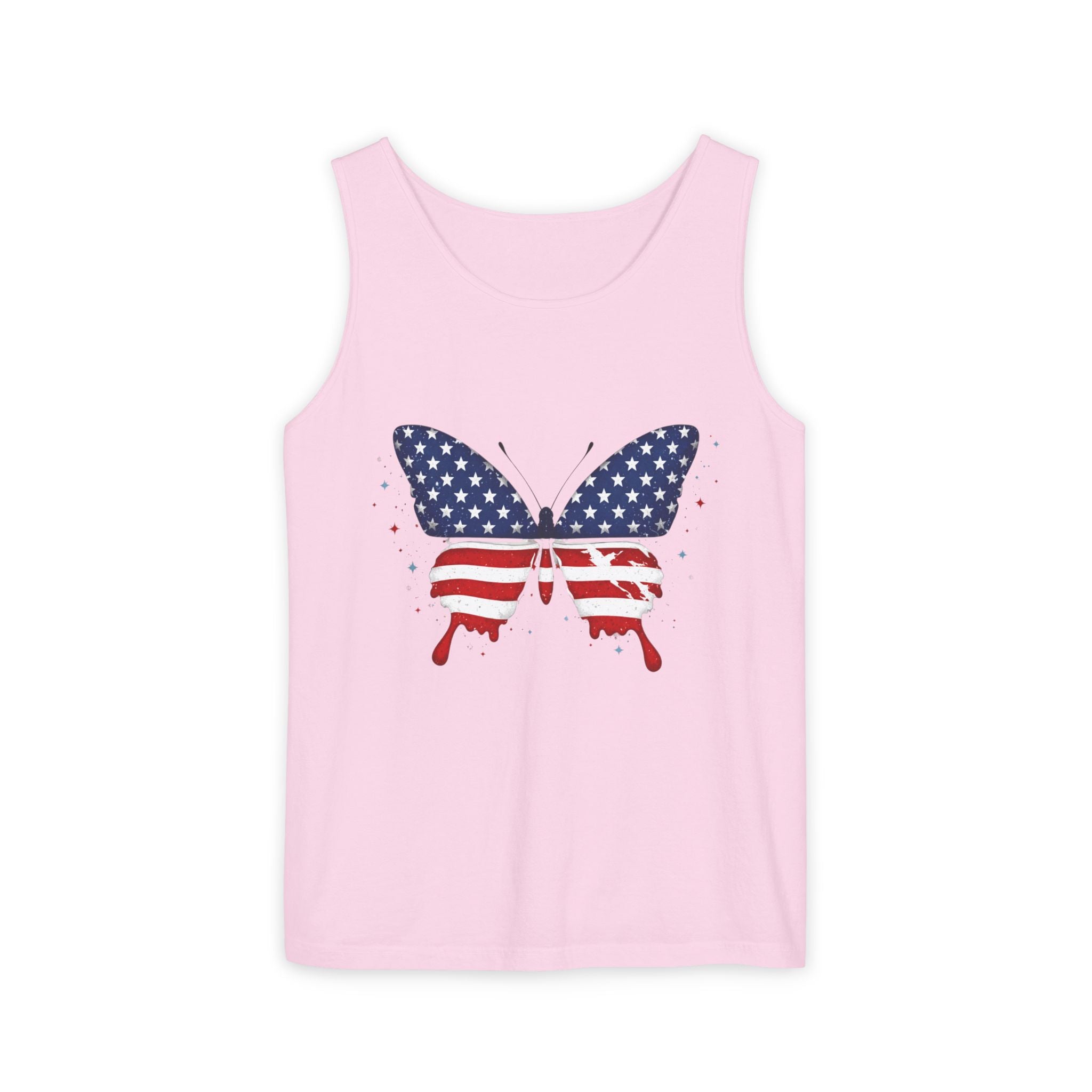 American Flag Butterfly Tank Top Patriotic Summer Graphic 4th of July and Everyday Wear