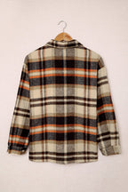 Green Geometric Plaid Print Pocketed Shacket