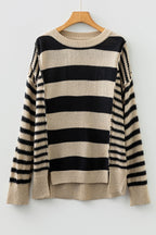 Black Stripe Drop Shoulder Sleeve Patchwork Baggy Sweater