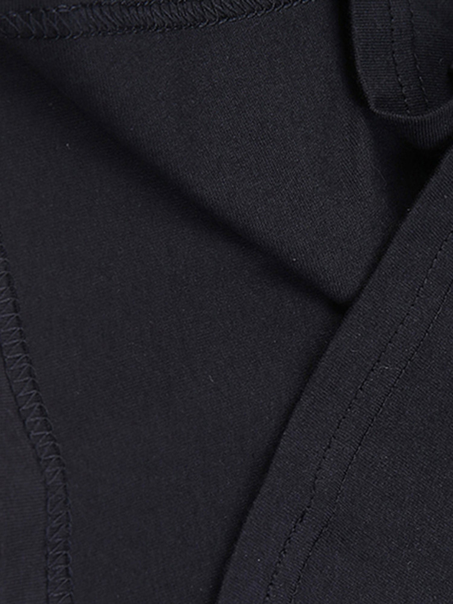 Close-up of a black garment with stitching details