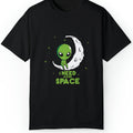Black t-shirt with an alien and moon graphic and 'I Need More Space' text on a white background