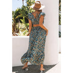 Multicolor Floral Ruffled Crop Top and Maxi Skirt Set