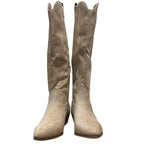 New Women Size 8.5 Tan Faux Suede Embroidered 2" Block Heel Cowboy Cowgirl Boots
