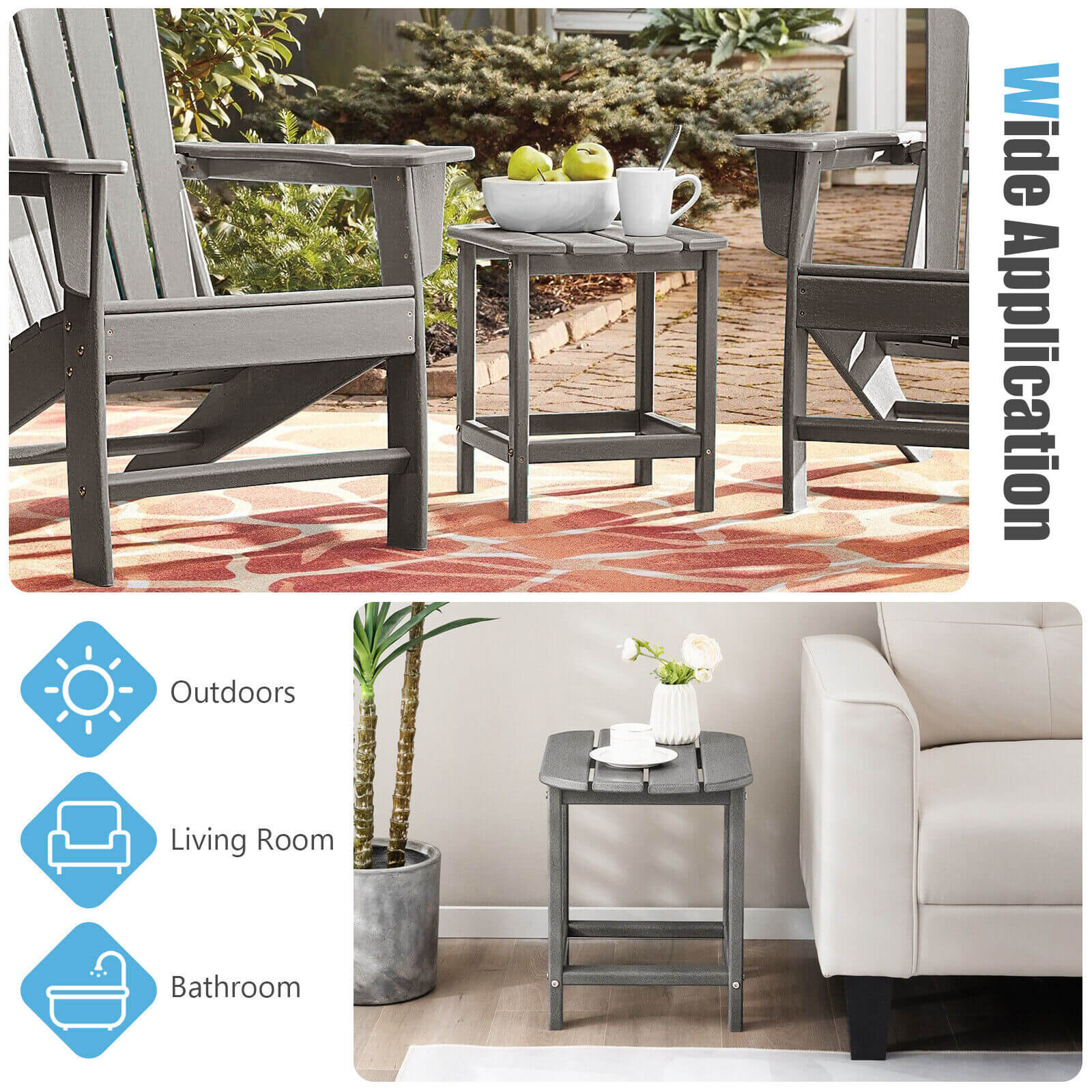 18 Inch Weather Resistant Side Table for Garden Yard Patio