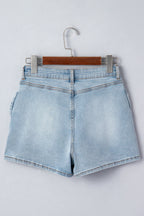 Beau Blue Bow Detail Denim Shorts with Pockets