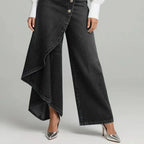 Women's Washed Denim Skort with Button Closure