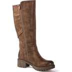 New Global Win Women Size 6.5 Brown Faux Leather Knee High Chunky Low Heel Boots