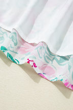 White Floral Print Ric-rac Trim Square Neck Plus Size Mini Dress