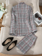 Plus Size Plaid Skirt Suit for Women – Two-Piece Blazer and High Waist Skirt Set