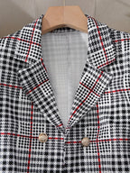 Plus Size Plaid Skirt Suit for Women – Two-Piece Blazer and High Waist Skirt Set