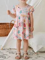 Children's Printed Ruffle Short Sleeve Casual Dress