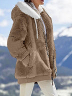 Plush Hooded Jacket – Oversized Fleece Zip-Up with Pockets