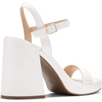 Dream Pairs Womens Size 9 White 4" Block Heels Open Square Toe Ankle Strap Shoes