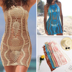 Sexy Woven Beach Dress Hand Crocheting Knitted Hollow Out Cutout Beach Beach Cover Up Sun-Protective Clothing Women Crochet hook