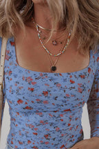 Floral Print Square Neck Long Sleeve Top