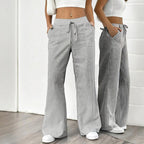 Women's Striped Print Straight Wide Leg Pockets Pants Casual Long Pants