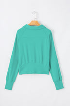 Smoke Green Quarter Zip Stand Neck Kangaroo Pocket Sweatshirt