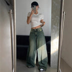 Water-washed Blue Wide-leg Extra-long Floor-length Jeans