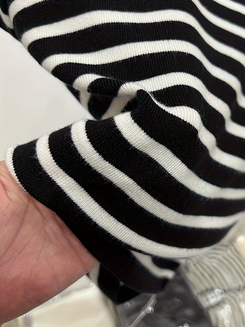 Semi-High Neck Striped Short-Sleeved T-Shirt