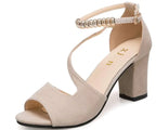 Fashion Women's Sandals with Thick Mid-Heel Buckle