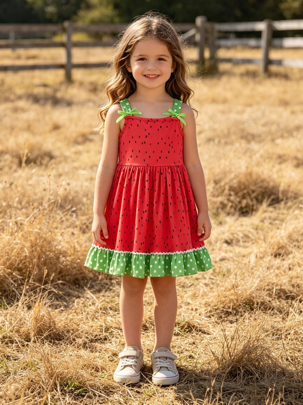Girls Spring and Summer Watermelon Suspender Dress