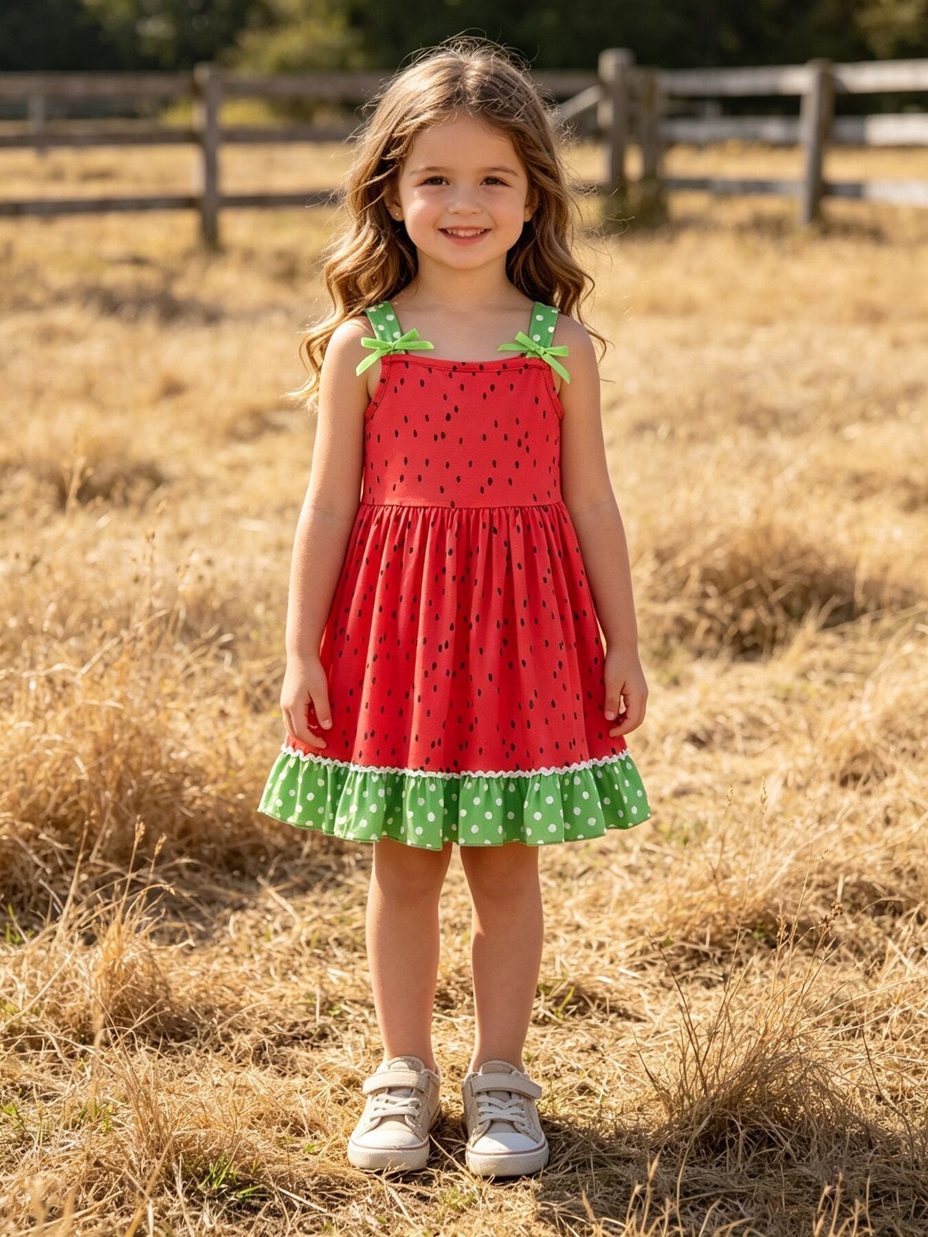 Girls Spring and Summer Watermelon Suspender Dress