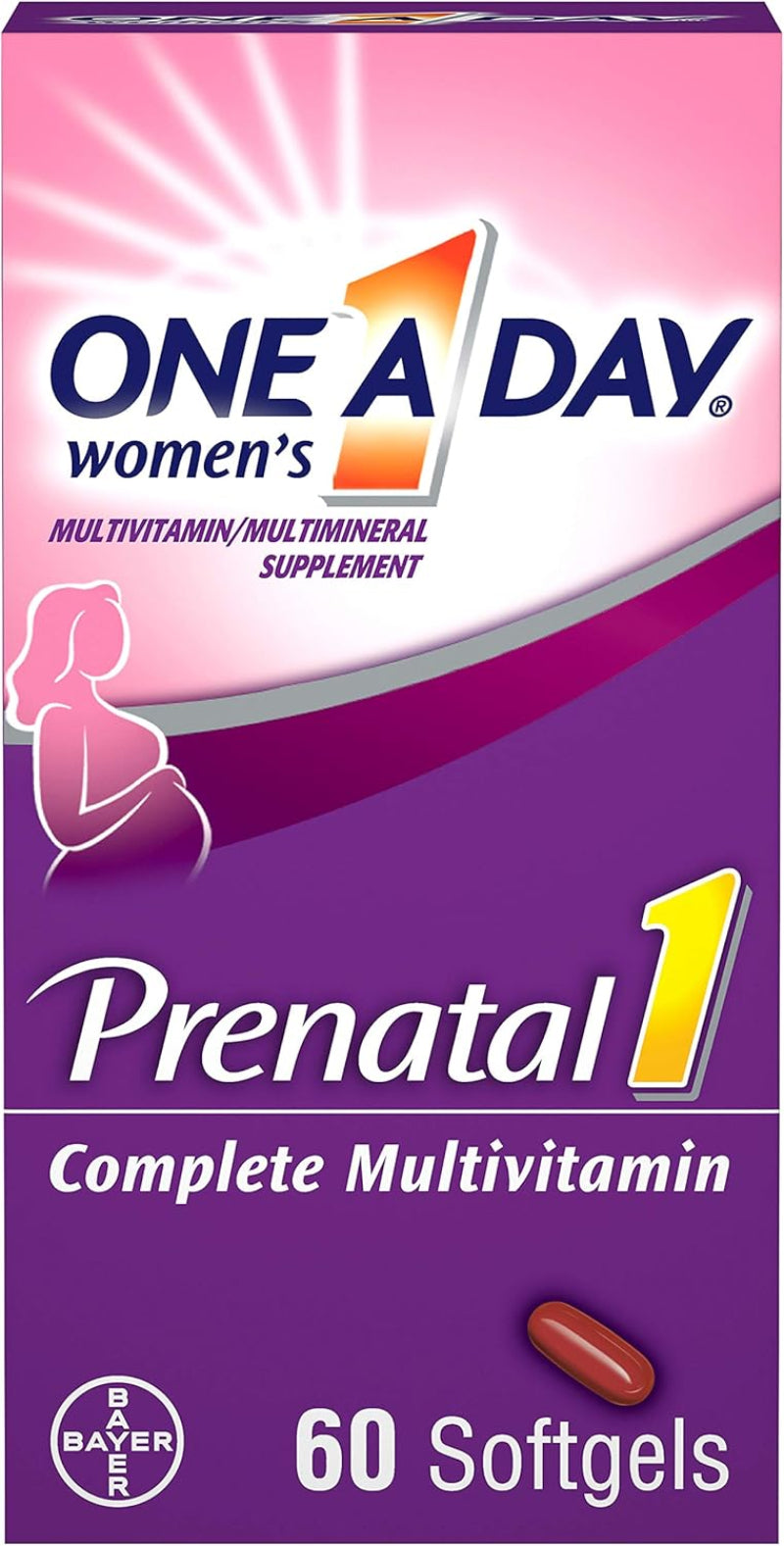 One A Day Women’s Prenatal 1 Multivitamin with DHA and Folic Acid, 60 Count – Support for Mom and Baby Before, During, and After Pregnancy – 60 Softgels
