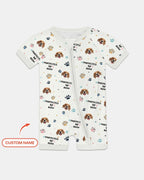 Custom Dog Photo Pattern "Protected By" Bamboo Shorty Zippered Romper