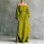 Off-Shoulder Top & Asymmetrical Maxi Skirt Set – Women's 2-Piece Outfit