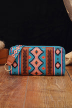 White Western Aztec Print PU Leather Wristlet Wallet
