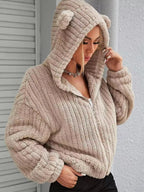 Teddy Bear Ear Hooded Fleece Outerwear